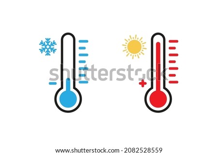 Two termometer show cold and heat. Vector in flat design