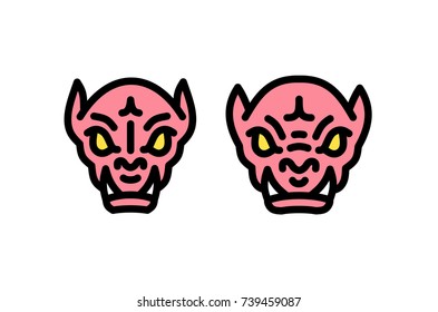 Two terrible cartoon stylized mug. Vector illustration, isolated, on black background