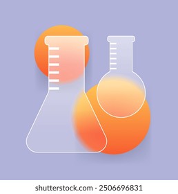 Two test tubes icon in glass morphism style. Chemistry vector sign