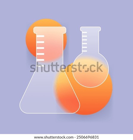 Two test tubes icon in glass morphism style. Chemistry vector sign
