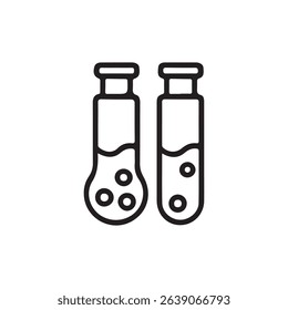 Two test tubes with liquid and bubbles, vector illustration.A simple, clean line art illustration of two test tubes filled with liquid and small bubbles.