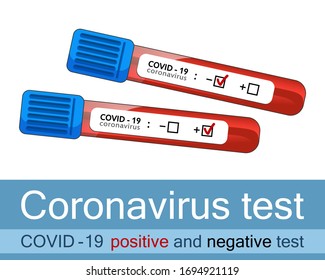 Two test tubes with a positive and negative test for Coronavirus