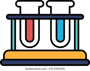 Zwei Reagenzgläser mit roten und blauen Flüssigkeiten. Konzept von Wissenschaft und Experimentieren
