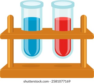 Two test tubes and a wooden stand without background