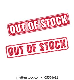 Two textured vector stamps Out of Stock isolated on white background. Red Out of Stock rubber stamp