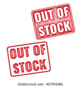 Two textured vector stamps Out of Stock isolated on white background. Red Out of Stock rubber stamp