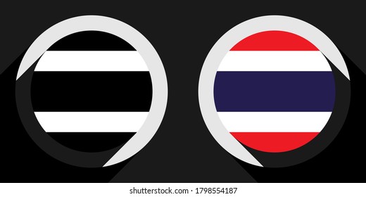 dos banderas tailandesas redondeadas, monocromas y tradicionales