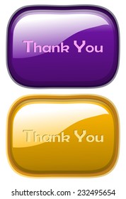 Two Thank You Soap Buttons, Violet and Yellow on separate Layers, Vector Illustration isolated on White Background. 