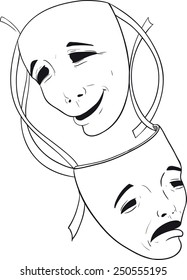 Two theatrical masks of comedy and tragedy, isolated on white