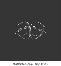 Two theatrical masks. Drawn in chalk icon.