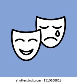 two theatrical masks, linear icon. vector illustration. Comedy and tragedy, laughter and tears. human emotion.