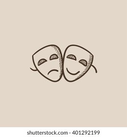 Two theatrical masks sketch icon.