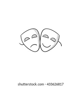 Two theatrical masks vector sketch icon isolated background  Hand drawn Two theatrical masks icon  Two theatrical masks sketch icon for infographic  website app 