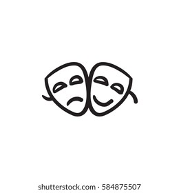 Two theatrical masks vector sketch icon isolated on background. Hand drawn Two theatrical masks icon. Two theatrical masks sketch icon for infographic, website or app.