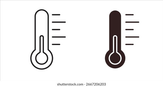 Dos iconos del termómetro: un estilo de línea, uno sólido. Perfecto para App de Clima, salud o temperatura.