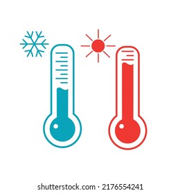 Two thermometers with cold and heat. Weather theme.