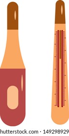 Two thermometers, electronic and conventional, body temperature measurement. Medical supplies. Set icons illustration