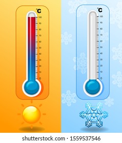 Two thermometers in hot and cold weather illustration