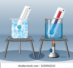 Two thermometers in hot and cool water illustration