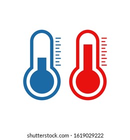 Two thermometers icons on white background. Measuring hot and cold temperature. Vector illustration.
