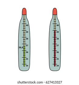 Two thermometers normal and sick healthy