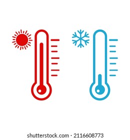 two thermometers warm and cold. on a white background