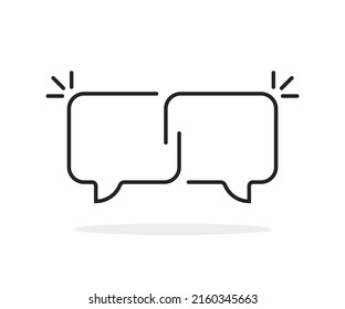 two thin line black speech bubbles like chat. lineart trend modern chatroom logotype graphic stroke art design element isolated on white background. concept of simple messenger label for business