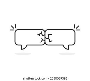 two thin line bubbles like miscommunication icon. flat linear style trend modern logotype graphic stroke art design isolated on white background. concept of misunderstanding or breaking relation