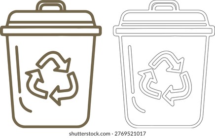 Two thin line compost bins with recycling symbol trash