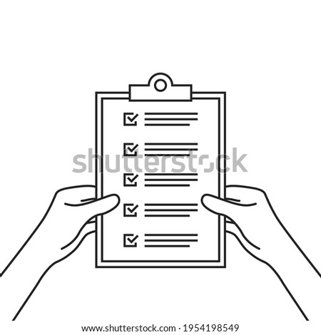 two thin line hand with priority checklist or to-do. lineart trend modern linear easy poll graphic simple stroke design isolated on white. concept of inspection list of completed success work tasks