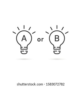 two thin line light bulb like planning. flat linear trend modern black lightbulb logotype graphic art design isolated on white background. concept of choice creative idea and decide between two things