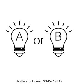 two thin line light bulb like planning. flat linear trend modern black lightbulb logotype graphic art design isolated on white background. concept of choice creative idea and decide between two things