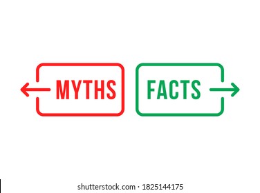 two thin line myths and facts button. flat linear trend modern information logo element graphic art design isolated on white. concept of disinformation sign or truthful and untruthful daily news