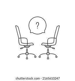 two thin line office chairs with speech bubble. concept of job interview for good work or corporate head hunting. stroke modern minimal art design isolated on white or web graphic element