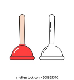 two thin line plunger icon. concept of cleaning, problem, drainage, remove garbage, sewage, pollution, housework, procleaning, vantuz. flat style trend modern logo graphic design on white background