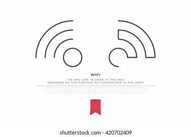 two thin line style wireless icons and wifi logo. isolated, vector radio wave symbol. free internet connection zone sign. technology concept logotype and banner template