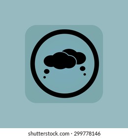 Two thought bubbles in circle, in square, on pale blue background