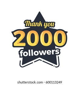 Two thousand followers goal badge. Isolated vector thank you design