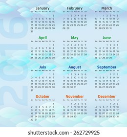 Two Thousand Sixteen Calendar on clear water background