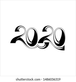 Two Thousand And Twenty Calligraphy Year Icon, 2020, Twenty Twenty Year Logo Vector Art Illustration