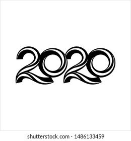 Two Thousand And Twenty Calligraphy Year Icon, 2020, Twenty Twenty Year Logo Vector Art Illustration