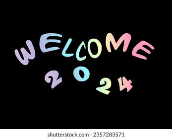 Two thousand twenty four colored hologram, over black background 