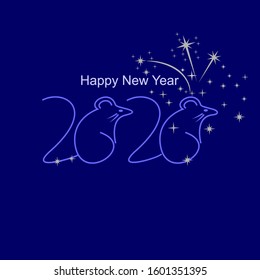 Two thousand and twenty with mice. Logos 2020. Vector handwriting
