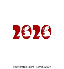 Two thousand and twenty with rats, new year's logo Two thousand and twenty. Vector