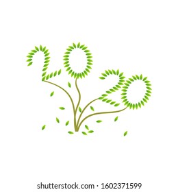 Two thousand and twenty years new unique green leaves. Logos tree leaves 2020 handwritten. Against a white background. Vector