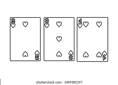 two three four of hearts cards icon cartoon black and white vector illustration graphic design