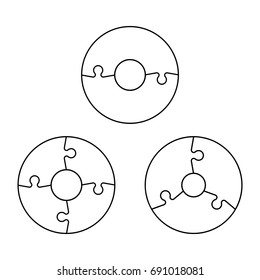 Two, three, four piece puzzle business presentation. Circle infograph. Two, three, four step puzzle process diagram. 2,3,4 section compare service banner. section shape, info graphic banner background
