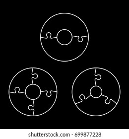 Two, three, four piece puzzle business presentation. Circle infograph. Two, three, four step puzzle process diagram. 2,3,4 section compare service banner. section shape, info graphic banner background