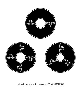 Two, three, four piece puzzle business presentation. Circle infograph. Two, three, four step puzzle process diagram. 2,3,4 section compare service banner. section shape, info graphic banner background