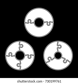 Two, three, four piece puzzle business presentation. Circle infograph. Two, three, four step puzzle process diagram. 2,3,4 section compare service banner. section shape, info graphic banner background